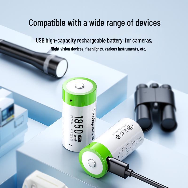 High-Capacity USB Rechargeable 3.7V CR123A Lithium Battery for Camera & Flashlight