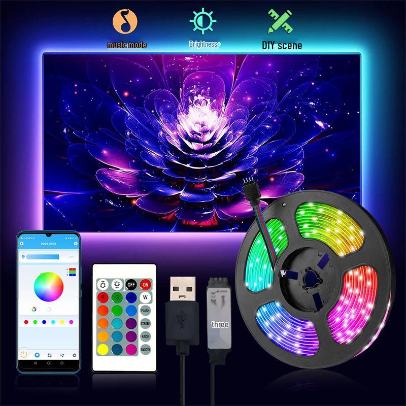Cross-Border 5V 5050 RGB LED Strip Light Kit, Seven-Color USB Bluetooth TV Backdrop & Ambient Decoration
