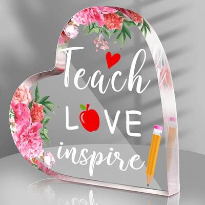 Acrylic Heart Paperweight - Perfect Teacher Appreciation Gift for Graduation, Retirement, Birthday & Back-to-School- Acrylic Desktop Ornament