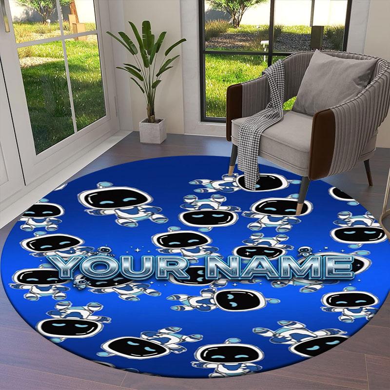 ASTRO BOT Custom Name Round Area Rug,Carpet Rug for Living Room Bedroom Sofa Playroom Decor,Non-slip Floor Mat