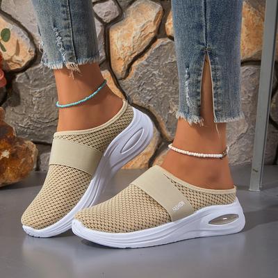 2026 Spring New Mesh Women's Shoes Breathable Fly-woven Single Shoes Half-drag Casual Shoes Flat Heel One-pedal Comfortable Women's Shoes