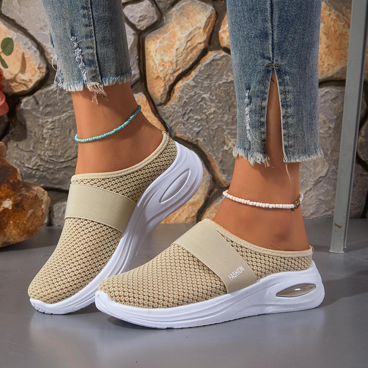 

2026 spring new mesh women s shoes breathable fly-woven single shoes half-drag casual shoes flat heel one-pedal comfortable women s shoes 36