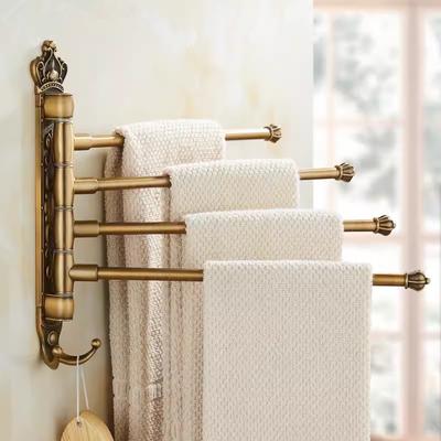Tuqiu Swivel Towel Hanger Antique Carved Towel Bar Wall Mounted Folding Bathroom Towel Rail Rack Bathroom Towel Holder