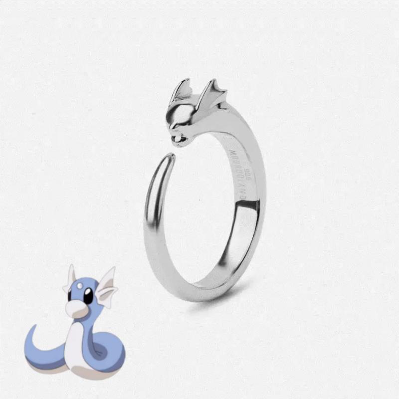 Pokemon Dratini Couple Ring S925 Silver Anime Peripheral Opening Adjustable Cartoon Accessories Fashion Gift