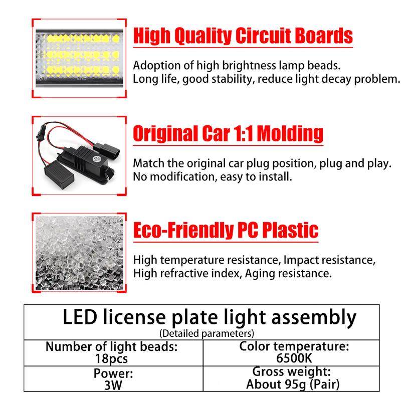 2pcs For VW Passat B6 B7 3G2 CC Eos Polo Golf 4 5 6 7 For Porsche 997 Canbus Error Free LED Number License Plate Lights Assembly
