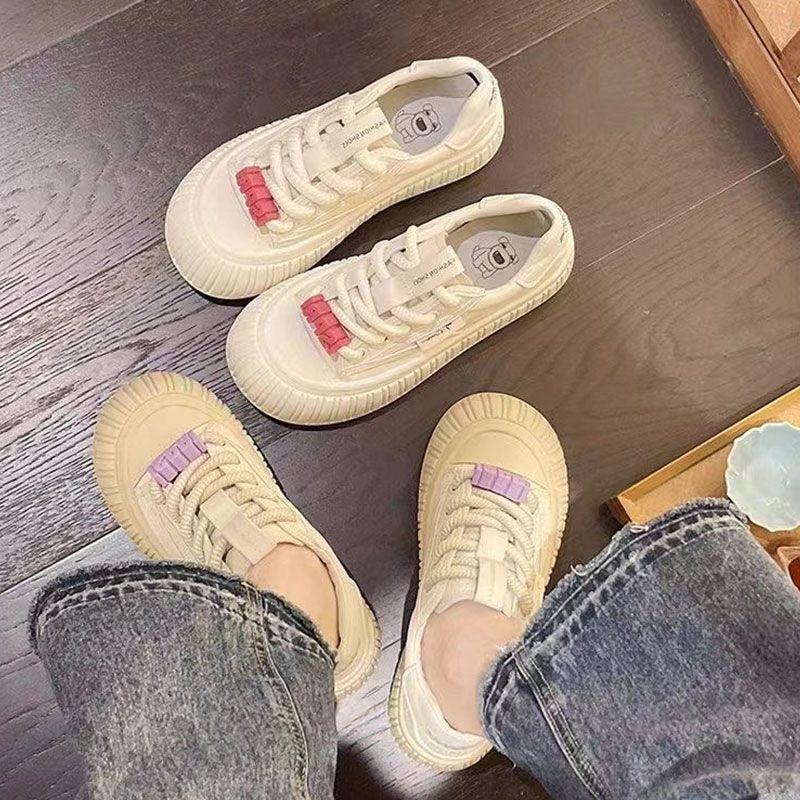 Cute White Shoes for Women New Big Head Bread Shoes All-Match Thick Bottom Increased Sports Casual Borad Shoes for Women
