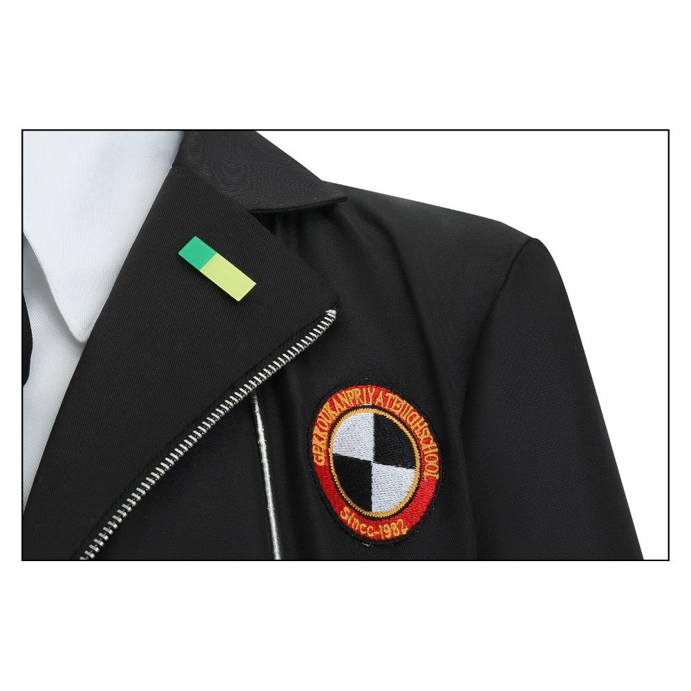 Game P3 Makoto Yuki Cosplay Costume Wig Gekkoukan High School Uniform Embroidery Black Suit Pants Shirt Daily Wearing Gifts