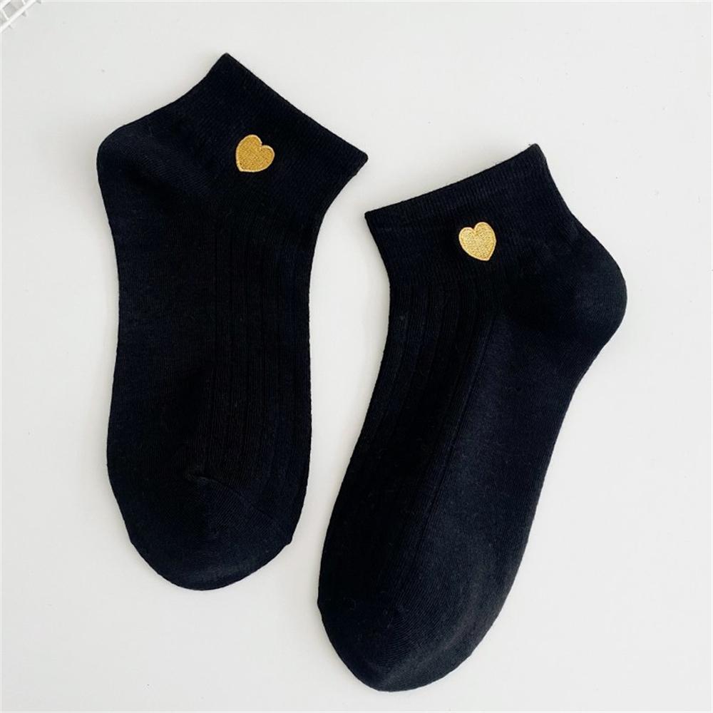 Neue Stickerei Glitzer Niedlich Liebesherz Mond Stern Lächeln Gesicht Weiße Schwarze Socken Weiche Baumwolle Kurze Knöchelsocken Dropshipping