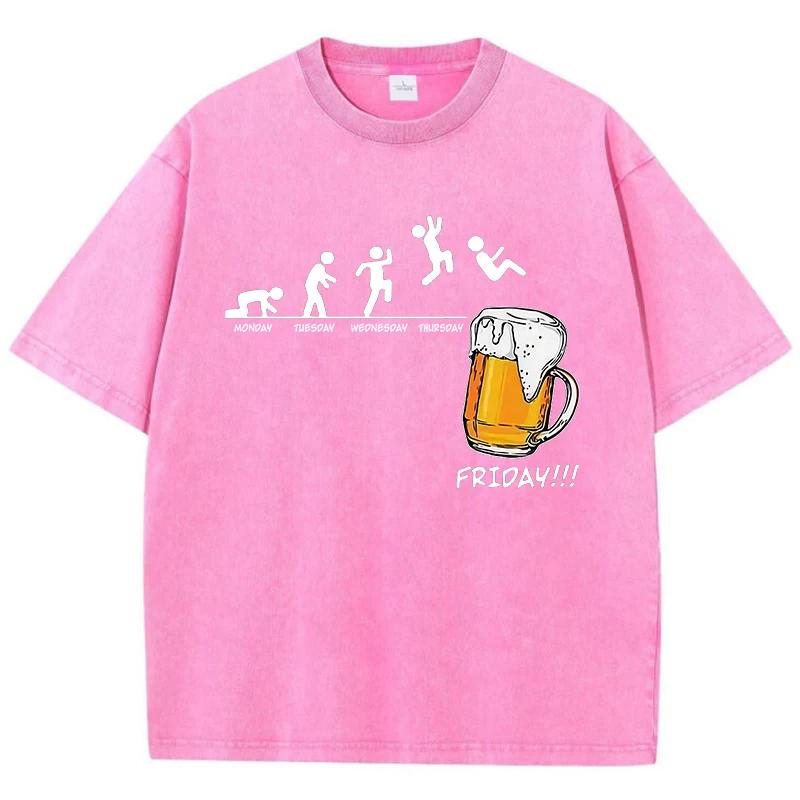 White The Joy Of Drinking Beer On Friday T-Shirt Mens Shoulder Drop Popular T Shirt Fashion Vigor Tees Normcore Cotton Tops