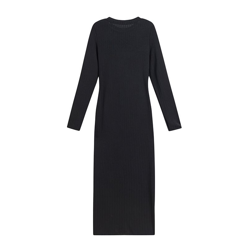 

Стиль Весна и Лето Новое поступление Элегантное вязаное платье Повседневное Приталенное по талии Круглый вырез Полоска Big Pit Облегающее Вязаное Вязаное Длинное платье для Женщин Black L