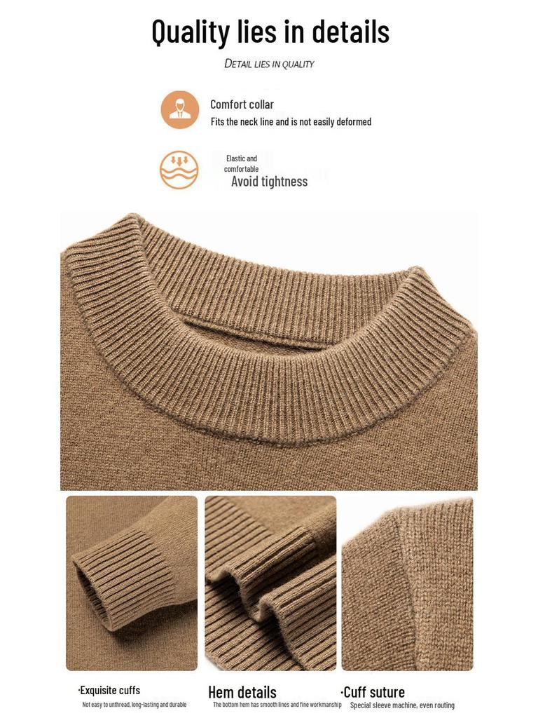 2025 Men's Pure Wool Round Neck Knit Sweater - Casual Long Sleeve Autumn/Winter Collection