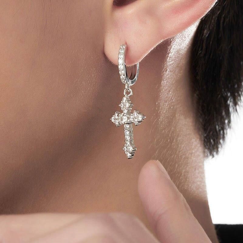 

[No Pierced Ears] Micro-Inlaid Zirconium Diamond Cross Ear Clip Non-Pierced Earrings Men s European and American Earrings Women s Eardrops [Ear Piercing Required] Cross Earrings, Single