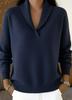European American Autumn Winter Loose V-neck Lapel Sweater, Solid Color, Long Sleeve, Versatile Knitwear