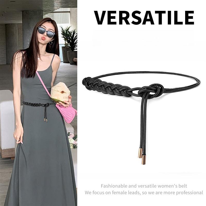 New Fashionable Minimalist and Unique Black Waist Cord A High-End Trendy Slim Belt to Pair with Dresses Women's Slim Belts