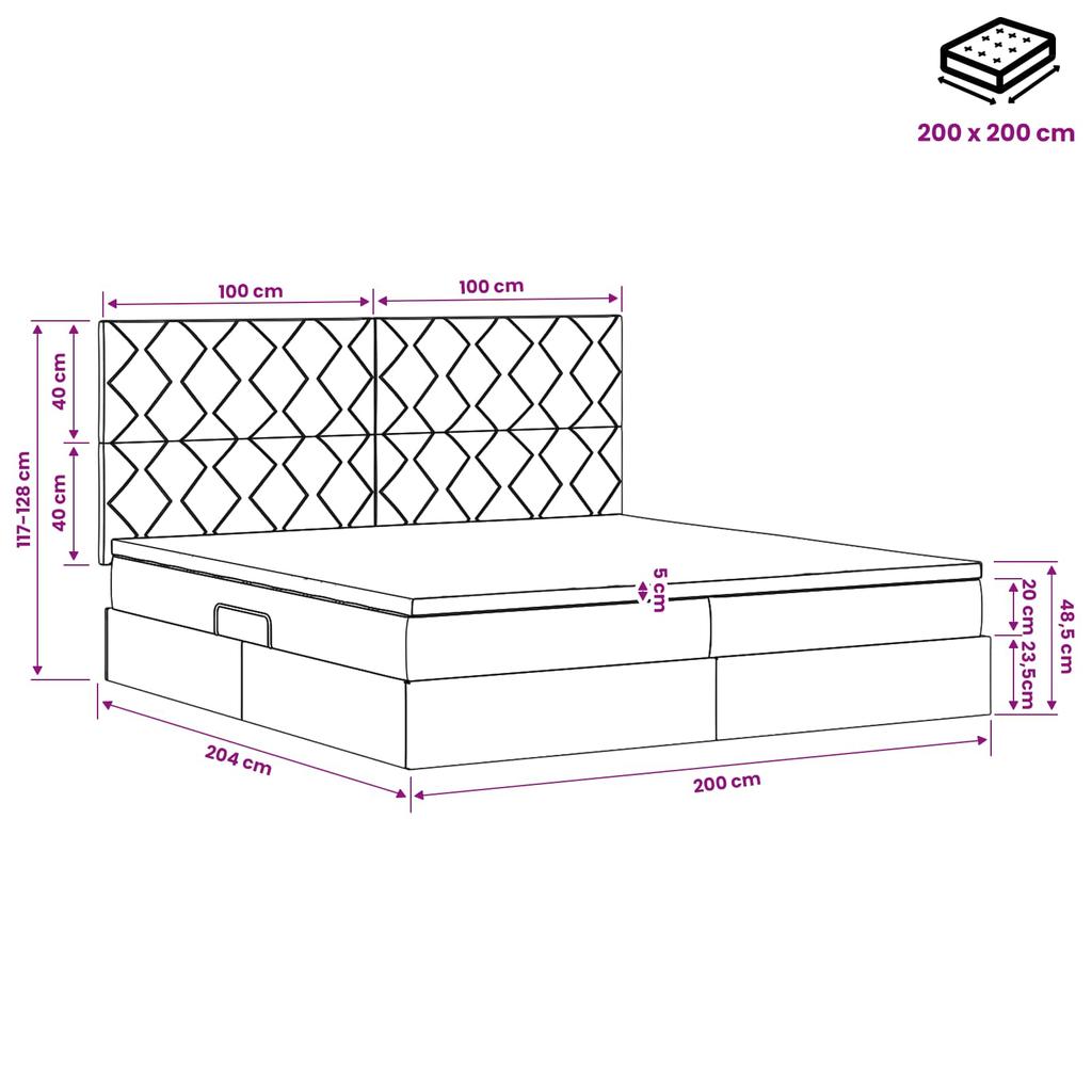 Storage Bed with Mattress Black 200 X 200 Cm Fabric