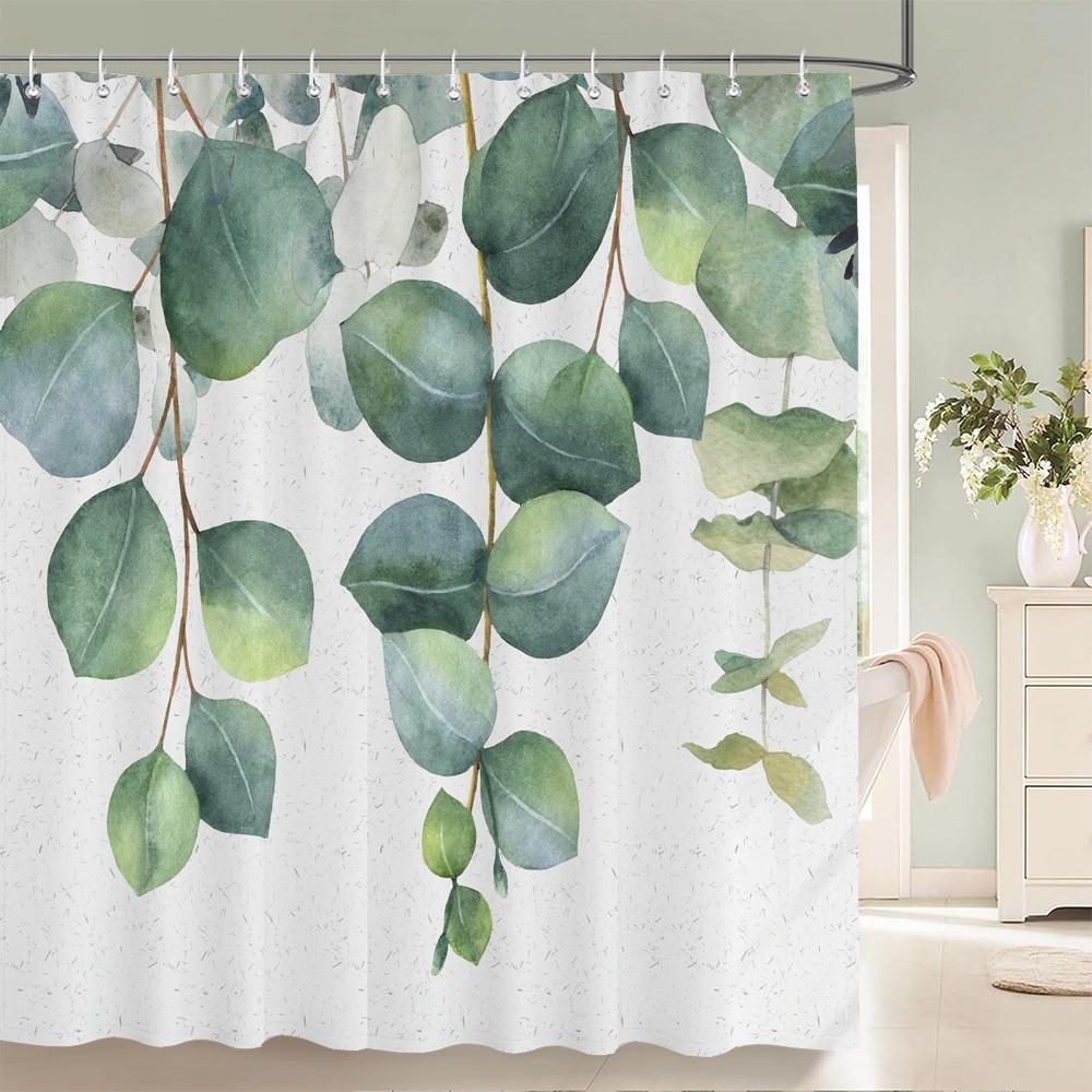 Minimalist Art Leaves Plant Shower Curtain Polyester Fabric Bathroom Decoration Shower Curtain 180*180CM with Hooks