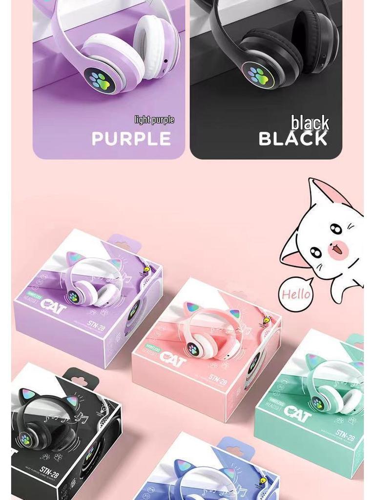 STN-28 Luminous Cat Ear Bluetooth Wireless Gaming Headset for Girls