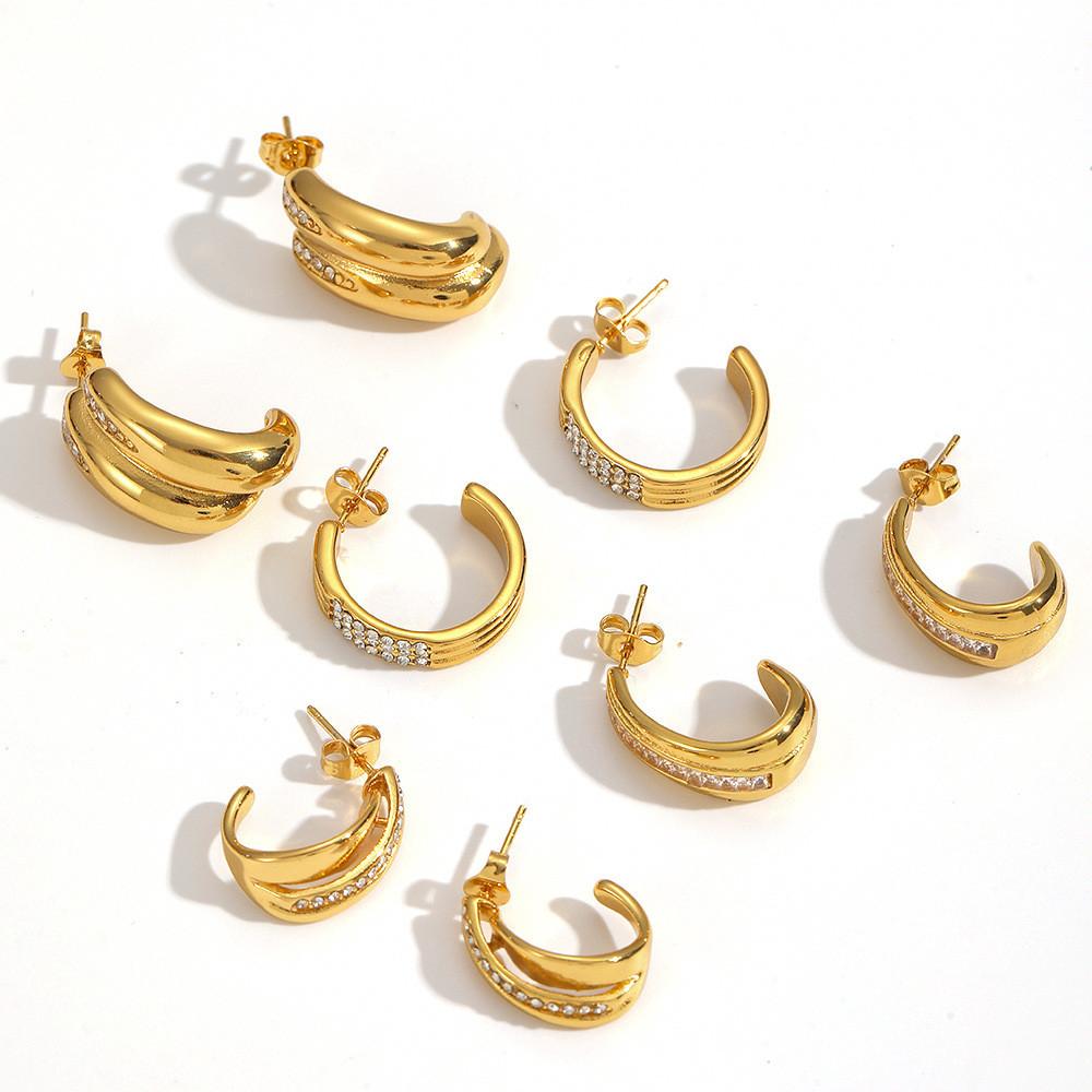 Geometric Stainless Steel Hoop Earrings For Women With Cz Stones Fashion Jewelry