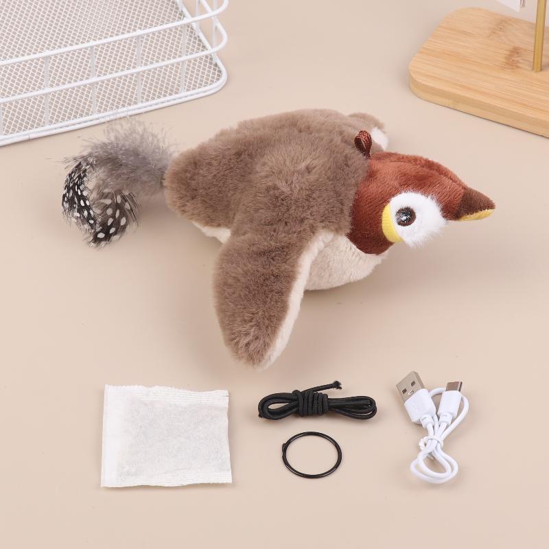 Simulated Bird Cat Toy Interactive Toys Dog Rechargeable Chirping Flapping Bird(No Flying) Touch Activated Plush Pet Toy