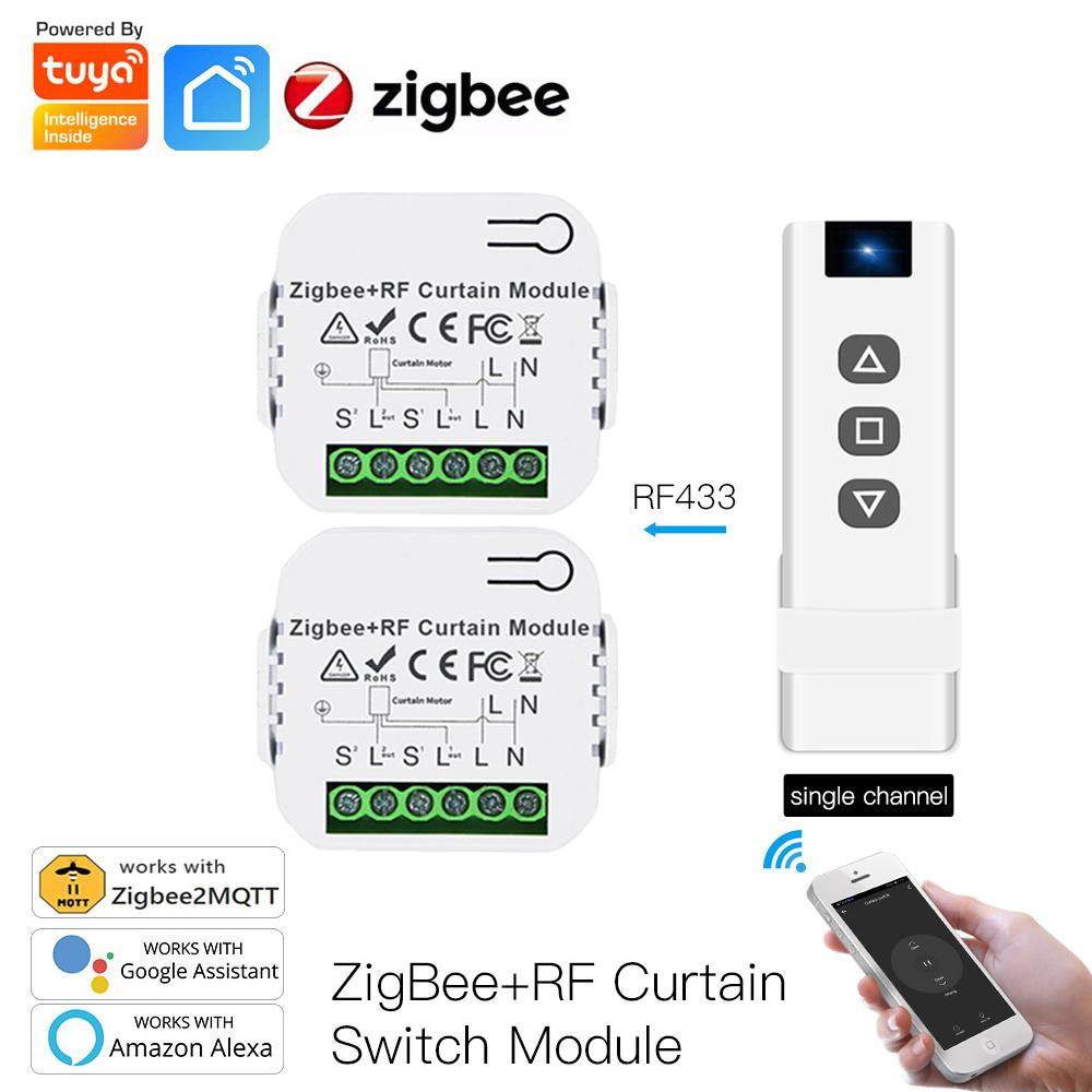 Tuya Smart ZigBee Curtain Switch Module with RF433 for Roller Blind Shutter Motor Smart Life APP Control Alexa Google Home 2MQTT