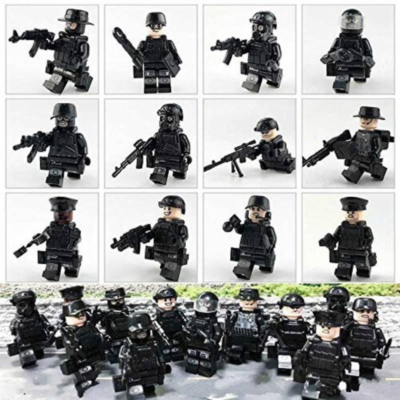 Moc Military Building Block Set Black Swat Jeep With Small Granule Assembly Toy Bag Pieces)
