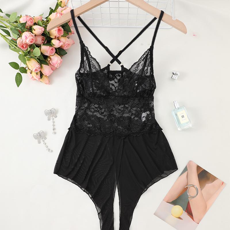 Women's Hollow Crotchless Bodysuit Slim Fit Mesh Lace Jumpsuit Bodysuit Summer Sexy Club Outfits Sleepwear Dress Women Lingerie