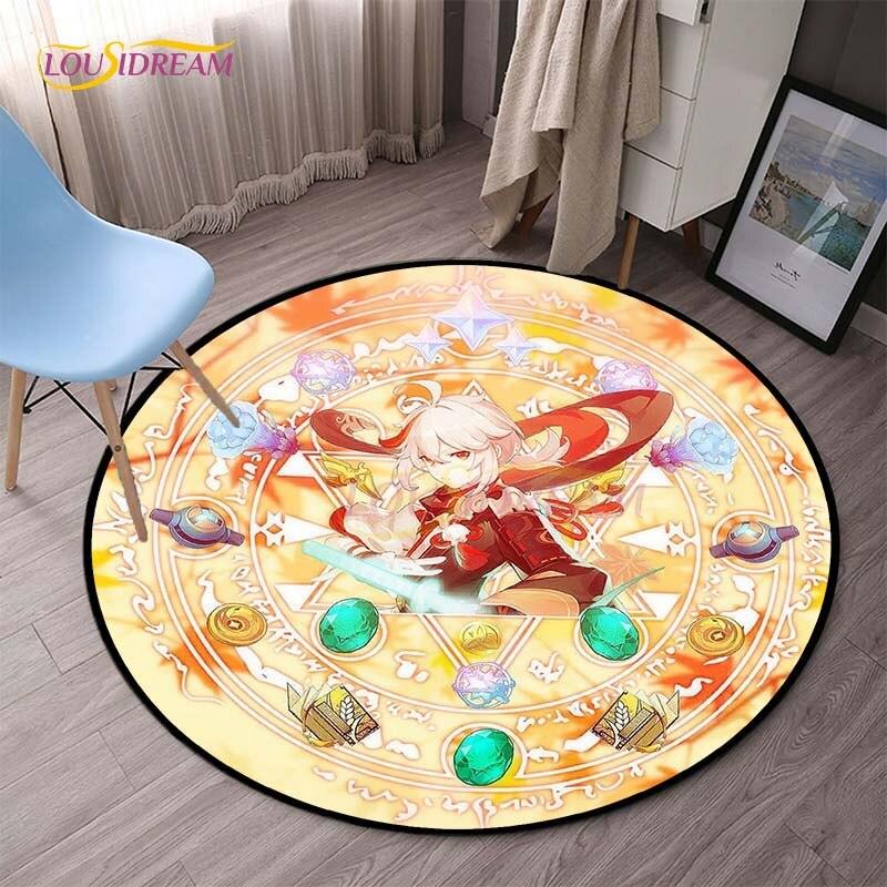 Genshin Impact Runde Teppiche für Schlafzimmer, Cartoon-Teppiche für Wohnzimmer, Kinder, weicher Teppich, rutschfeste Bodenmatte, Heimdekoration, Camping, Picknick
