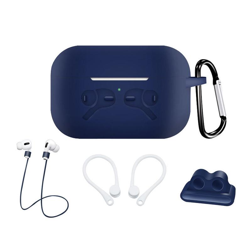 5-in-1 Earphone Case for Airpods Pro Headset Full Protective Soft Silicone Case+Carabiner+Anti-lost Strap+Ear hook+Buckle