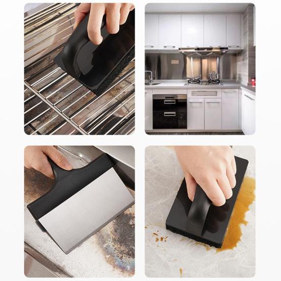 Yousheng Grill Scraper Set Food Scraper with Sponges Heavy Duty Stainless Steel Griddle Cleaning Kit Flat Top Cleaner Tool for BBQ Kitchen