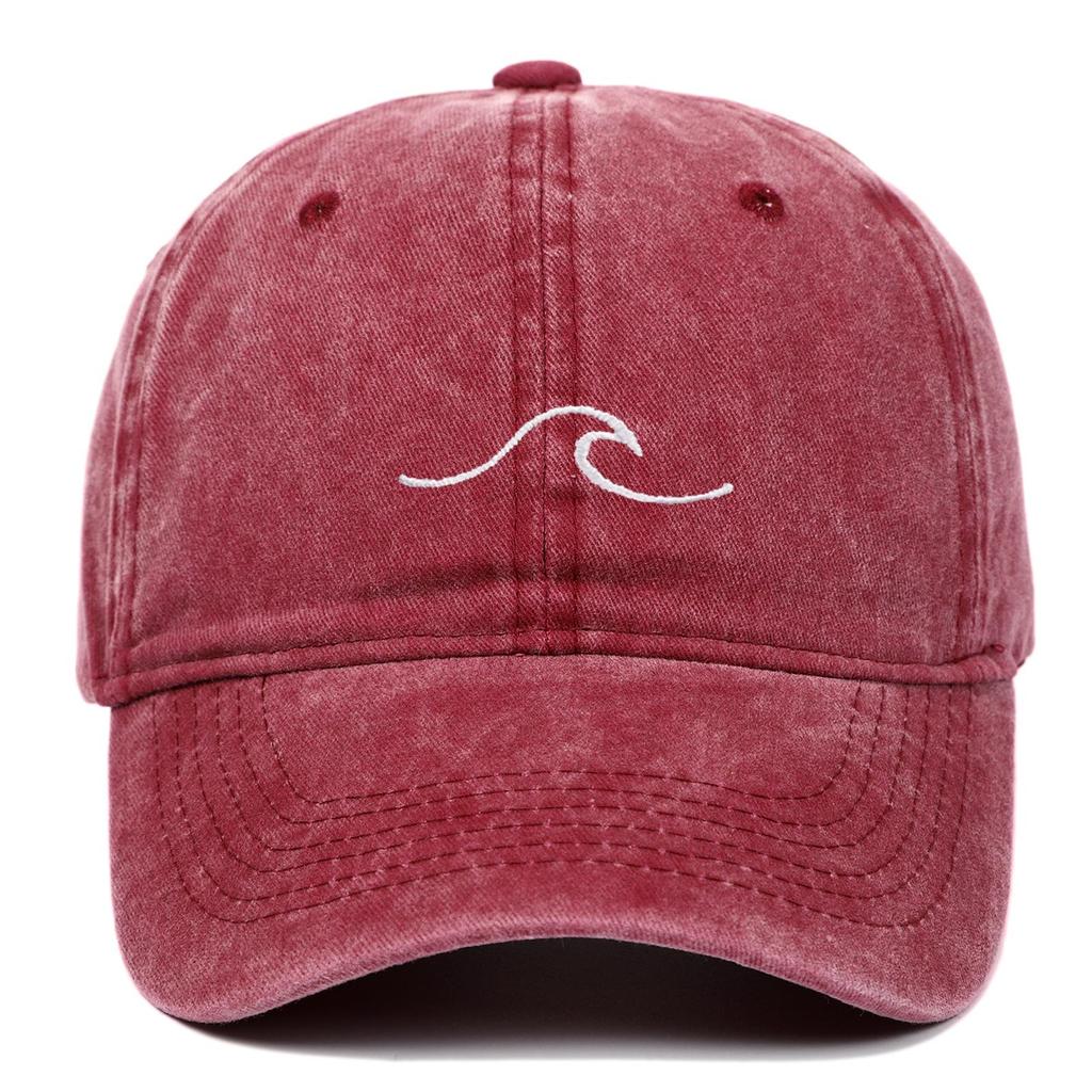 New Fashion Wavy Sea Wave Embroidered Cotton Baseball Cap - Washed Outdoor Casual Sun Hat