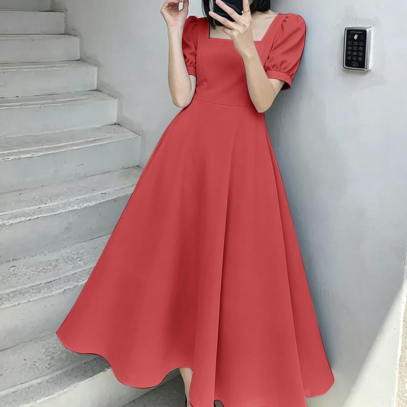 ZANZEA Abito Casual Elegante da Donna con Scollo Quadrato e Maniche Corte