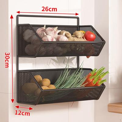 Wall Mount Basket Double Layer Storage Organize Sturdy Fruit Wire Hanging
