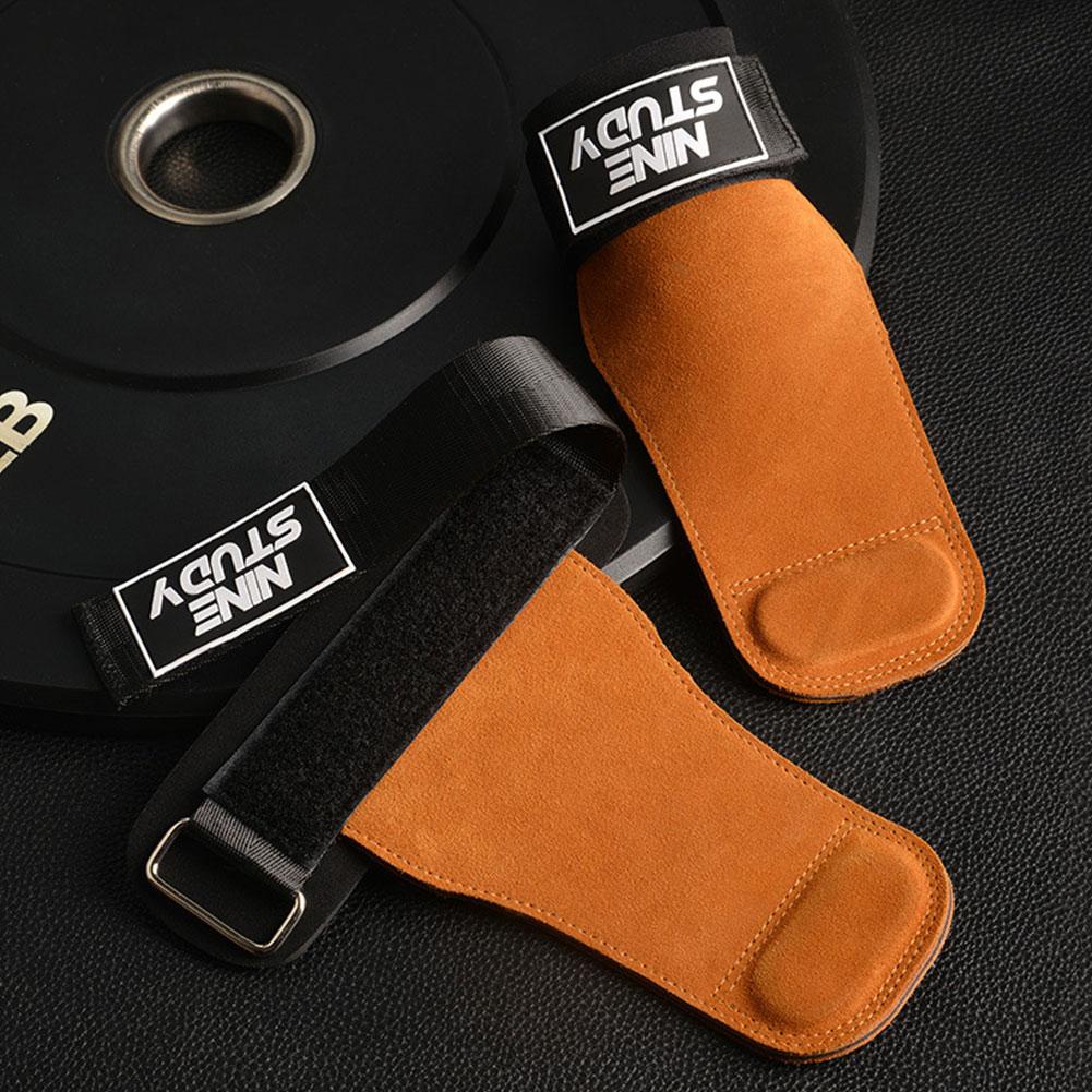 1Pair Deadlift Weightlifting Gloves Cowhide Palm Guards Pull-up Wrist Guards Horizontal Bar Pull-up Back Grip Belt Hand Guards