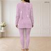 Women Plus Size Light Purple Printed Half Zip Long Sleeve Longline Top Fitted Pants Two Piece Set