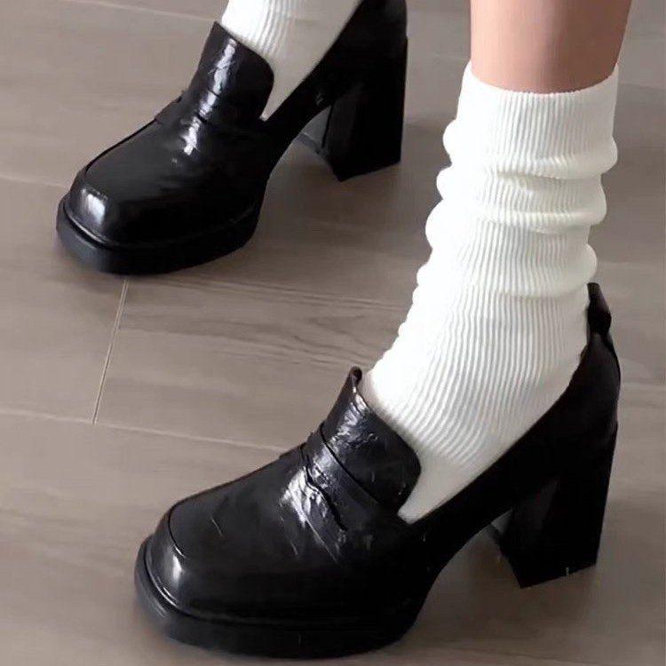 Retro British Style One-pedal Loafers Women's 2025 Autumn and Winter New High-heeled Small Leather Shoes Women's Thick-soled Thick-heeled Single Shoes