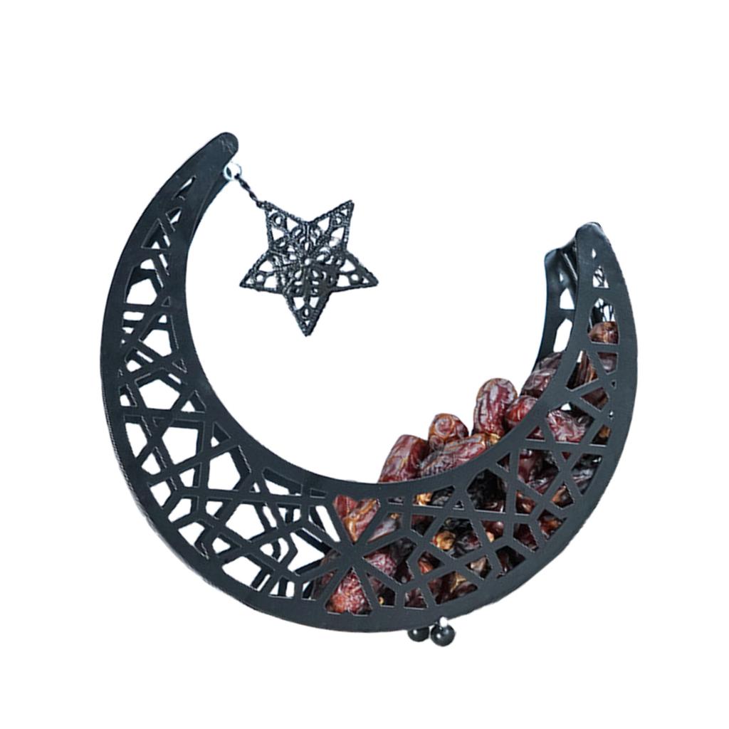 Hollow Moon Iron Tray for Eid Mubarak Dessert and Pastry Serving Platter Cake Storage Organizer Muslims Home Decoration