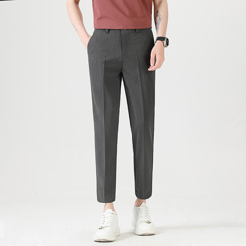 Light Luxury Men's Casual Small Trousers Elastic Small Straight Men's Trousers Nine-point Trousers Color Spinning Youth Trousers Men
