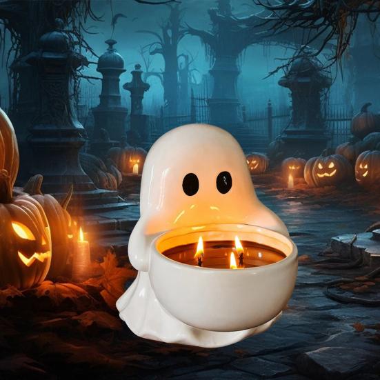 3Pcs Halloween Ghost Candle Holder Holding Bowl Ghost Votive Tealight Candle Stand Candlestick Decoration Table Centerpiece Ornament