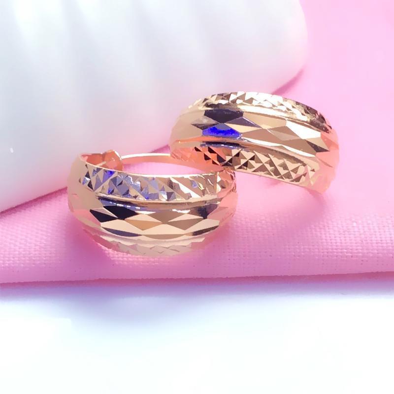 Фиолетовые Золотые Блестящие Круглые Серьги Темперамент Позолота Розовым Золотом Цвет Золото Лазерная Резьба Цветок Серьга-Застежка (rose gold plated pair)