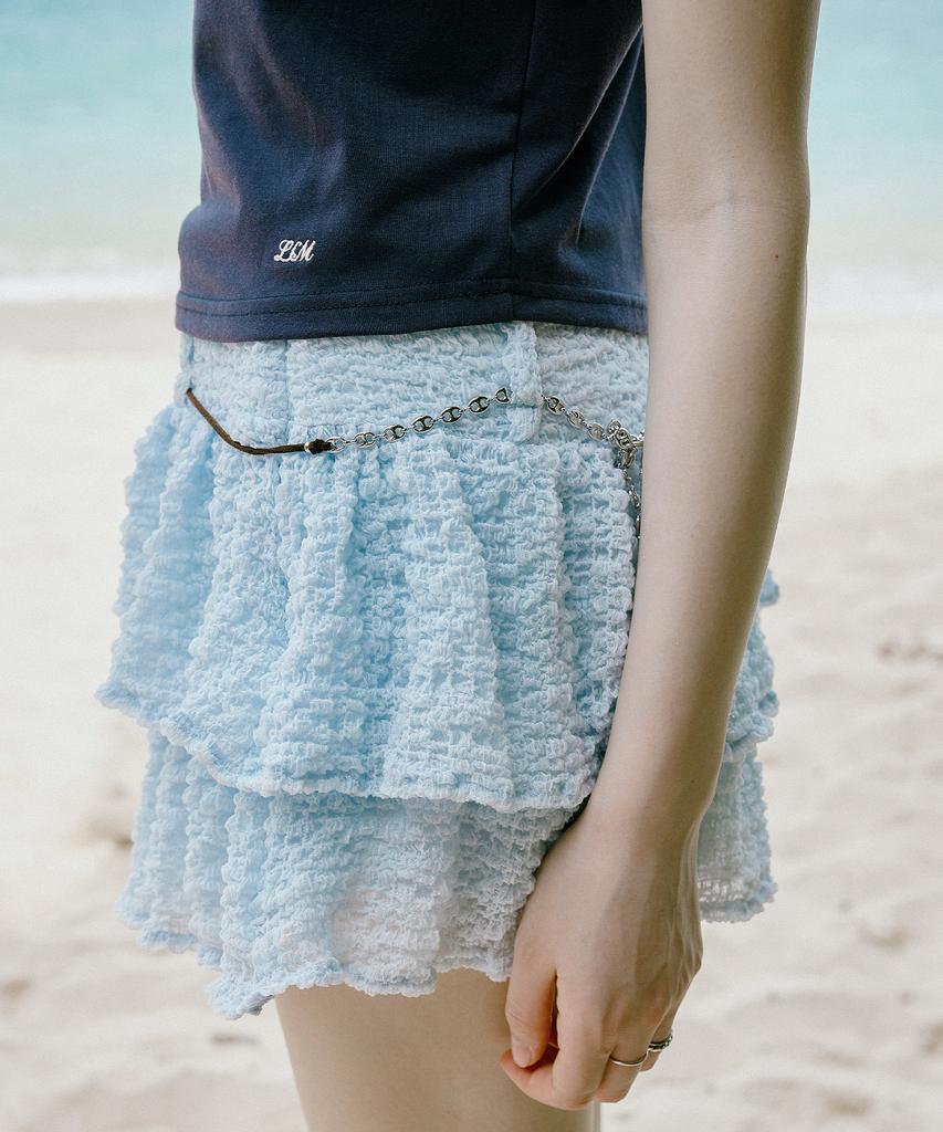 Letter From Moon Summer Wrinkle Tiered Mini Skirt (Sky Blue)