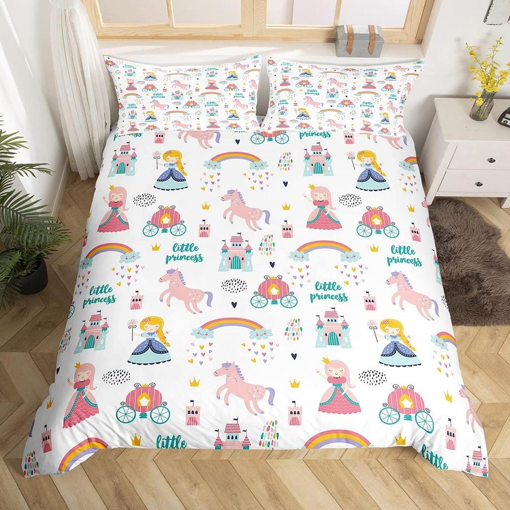 Kids Kawaii Duvet Cover Set Suitable For Girls And Boys Rainbow Moon Star Cute Cartoon Cloud Set Kids Bedroom Decoration 3Pcs
