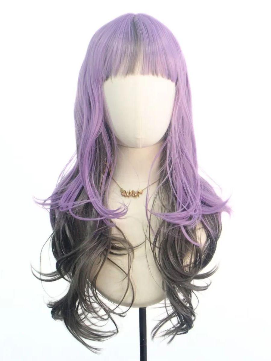 

Purple Black Natural Body Wave Long Curly Hair Fiber Synthetic Wig Anime Party cosplay