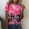 Summer Round Neck Flower Pattern 3D Print Top Fashionable Casual Short Sleeved Women's T-shirts