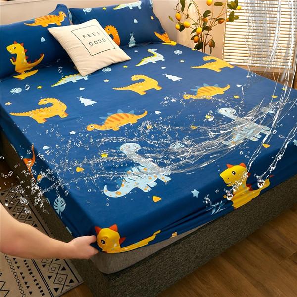 99% Waterproof Bed Sheet Cotton Fitted Sheet with Elastic Bands Non Slip Adjustable Mattress Covers Bed Protector Cover (with Pillowcase) 3pcs