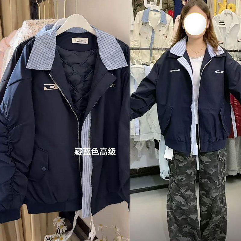 Winter Thickened Embroidered Baseball Jacket Retro American Style  Warm Coat for Women