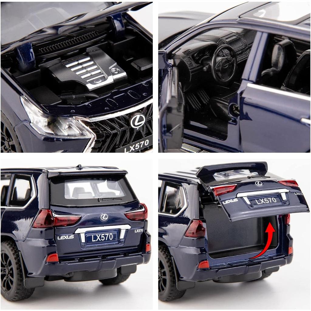 1/32 Scale Lexus LX570 Off-Road In Luxury SUV Model Car, Zinc Alloy Pull Back Toy Car with Sound and Light for Kids Boy Girl Gift