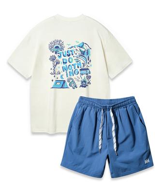 ALVINCLO [Set] Just Do Nothing Oversized Short Sleeve T-Shirt With String Details Woven Shorts Set