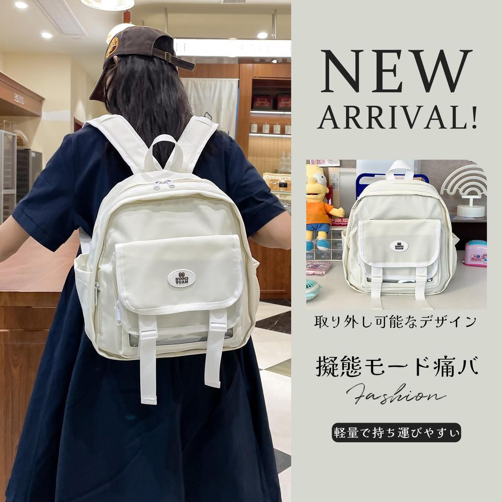 Manatsulife Ita Mini Movable Transparent Detachable Front TB06 Bag, Backpack, Women's, Cute, Otaku-inspired Bag, Lightweight, Window, Parts, (White)