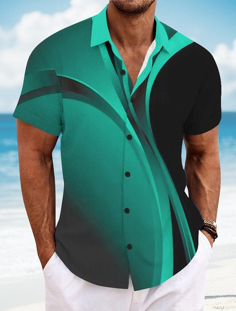 Men's Geometric Line Abstract Art Shirt Summer Shirt Button Up Shirt Short Sleeve Fashion Summer 3D Print Casual Shirt
