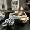 Hand Pinched Irregular Chessboard Mugs Plaid Breakfast Container Creative Water Cups  Kitchen